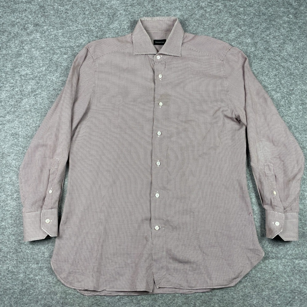 Ermenegildo Zegna Button Down Shirt Mens 16/41 Burgundy Micro Geometric Designer